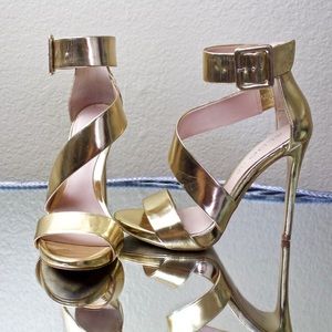 Genuine Leather Champagne Strappy Sandal Heels